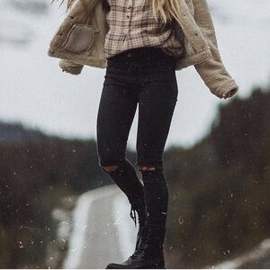 Lovers + Friends Black Skinny Jeans with busted knees